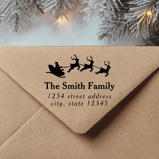 Santa Sleigh Christmas Return Address Rubberstempel