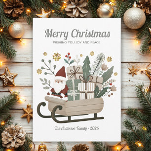 Santa Sleigh  Earth Tones Boho Christmas Feestdagenkaart