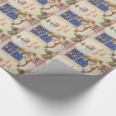 santa sleigh , een schattige bruine puppy tijdens  cadeaupapier (Hoek)