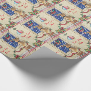 santa sleigh , een schattige bruine puppy tijdens  cadeaupapier