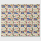 santa sleigh , een schattige bruine puppy tijdens  cadeaupapier (Vlak)