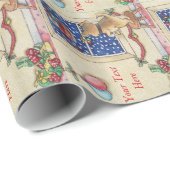 santa sleigh , een schattige bruine puppy tijdens  cadeaupapier (Rol Hoek)