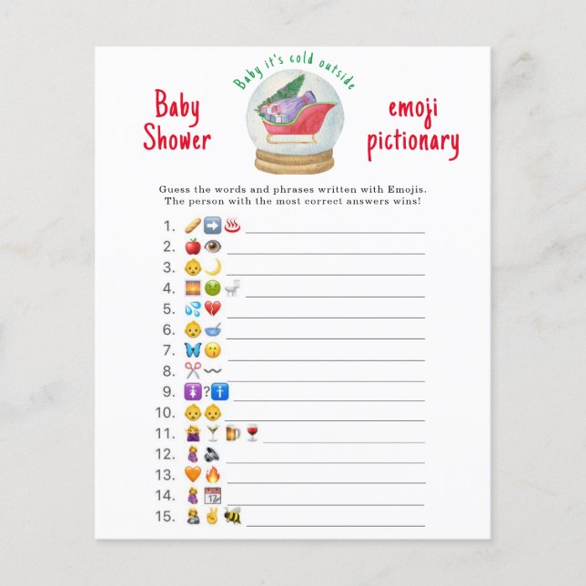 Santa sleigh - Emoji afbeelding spel baby shower (Voorkant)