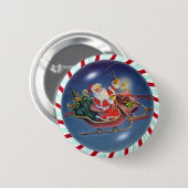 SANTA, SLEIGH EN CANDY CANE WREATH RONDE BUTTON 5,7 CM (Voorkant /achterkant)