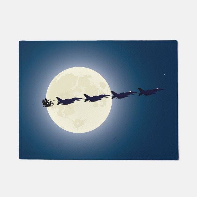 Santa, Sleigh en F-16 Jets militaire kerst Deurmat (Voorkant)