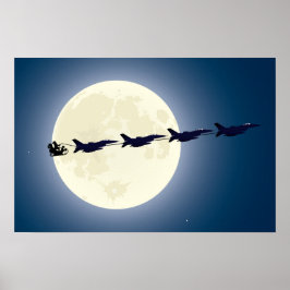 Santa, Sleigh en F-16 Jets militaire kerst Poster