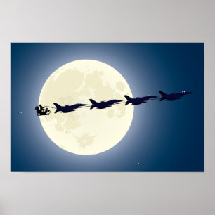Santa, Sleigh en F-16 Jets militaire kerst Poster