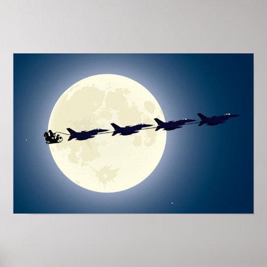 Santa, Sleigh en F-16 Jets militaire kerst Poster (Voorkant)