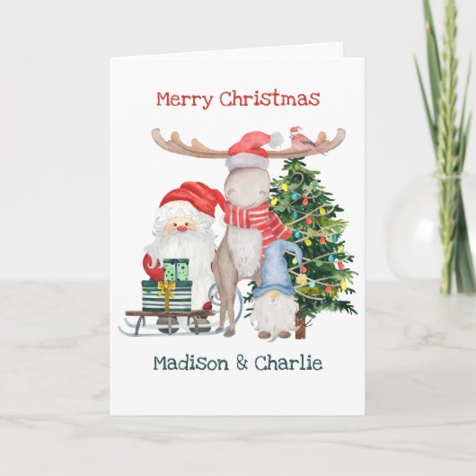 Santa Sleigh en Gnome Gonk Cute Personated Kindere Feestdagen Kaart (Voorkant)