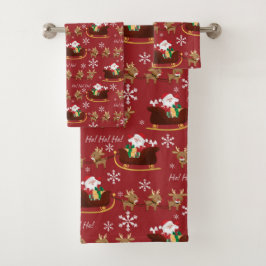 Santa, Sleigh en rendier Bad Handdoek