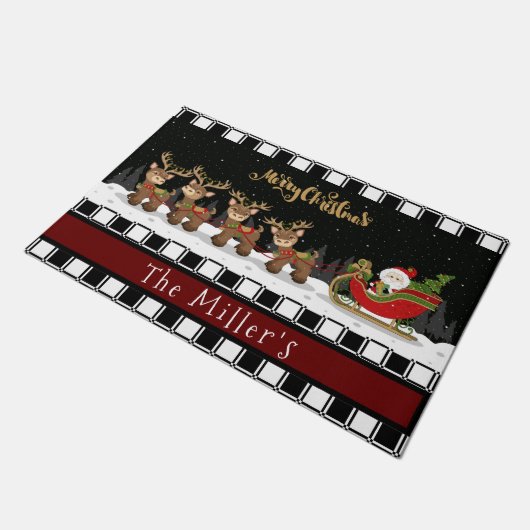 Santa Sleigh en rendier Deurmat (Schuin)