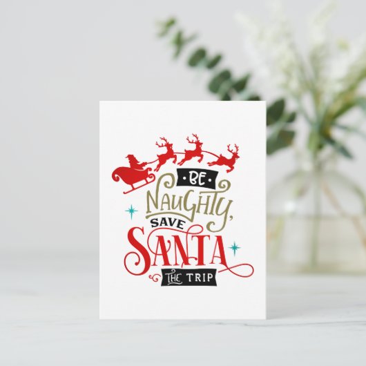 Santa sleigh en rendieren grappige kerst feestdagenkaart (Staand voorkant)