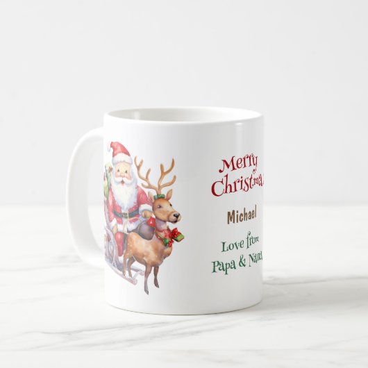 Santa Sleigh en rendieren Kinder Koffiemok (Voorkant links)