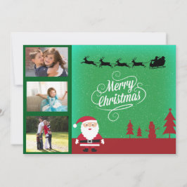 Santa Sleigh & Family 3 Photo Christmas Feestdagenkaart