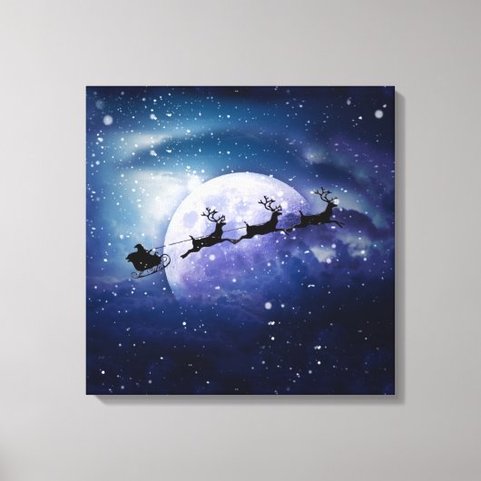 Santa Sleigh | Fantasy Galaxy Kerstnacht Sky Canvas Afdruk (Voorkant)