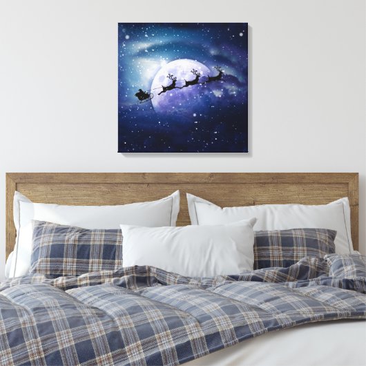 Santa Sleigh | Fantasy Galaxy Kerstnacht Sky Canvas Afdruk (Insitu (Slaapkamer))