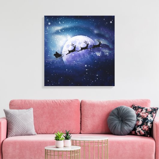 Santa Sleigh | Fantasy Galaxy Kerstnacht Sky Canvas Afdruk (Insitu (Woonkamer))