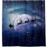 Santa Sleigh | Fantasy Galaxy Kerstnacht Sky Douchegordijn (Voorkant)