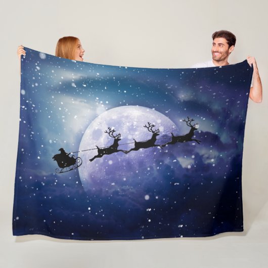 Santa Sleigh | Fantasy Galaxy Kerstnacht Sky Fleece Deken (In situ)