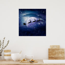 Santa Sleigh | Fantasy Galaxy Kerstnacht Sky Poster