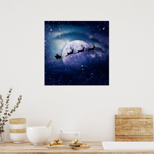 Santa Sleigh | Fantasy Galaxy Kerstnacht Sky Poster (Keuken)
