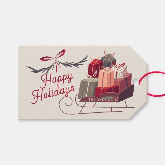 Santa Sleigh Gifts Cadeaus Cadeaulabel (Voorkant (Horizontaal))