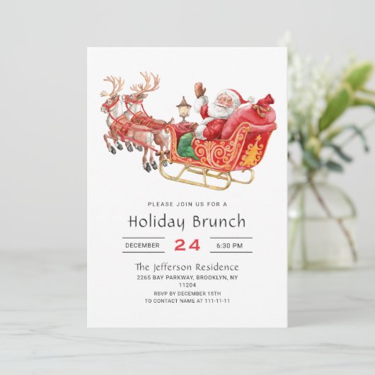 Santa Sleigh Holiday Brunch Kerstfeest Kaart (Staand voorkant)