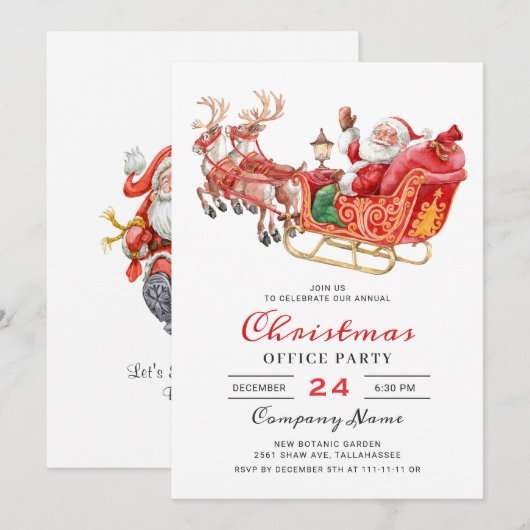 Santa Sleigh Holiday Corporate Kerstparty Kaart (Voorkant / Achterkant)