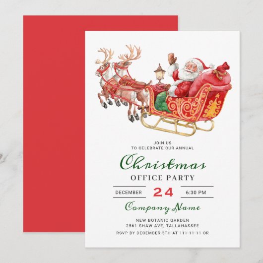 Santa Sleigh Holiday Corporate Kerstparty Kaart (Voorkant / Achterkant)