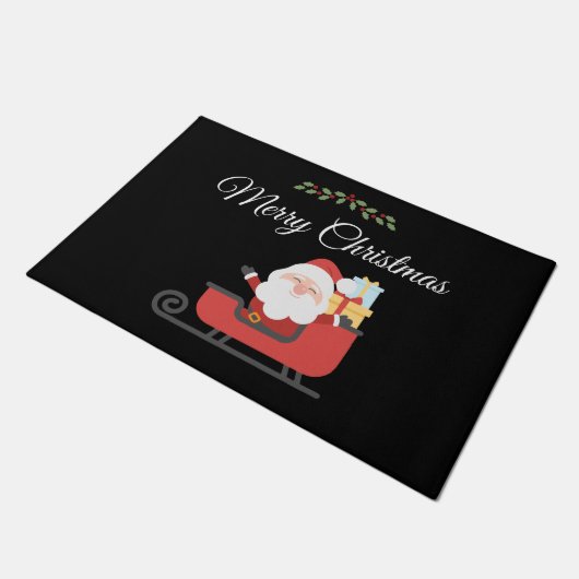 Santa Sleigh Holly Berry Merry Red Green Deurmat (Schuin)