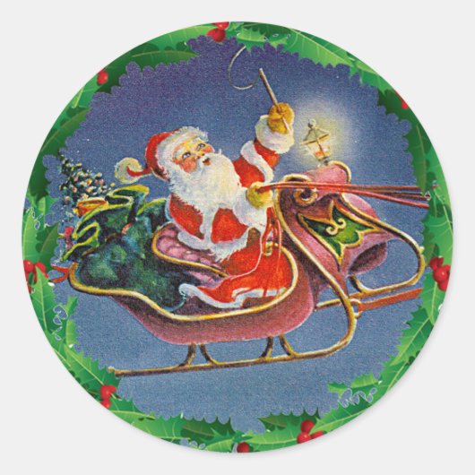 SANTA, SLEIGH & HOLLY door SHARON SHARPE Ronde Sticker (Voorkant)