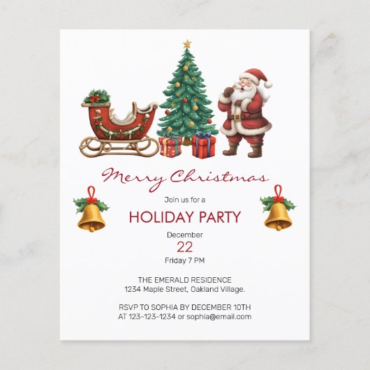 Santa sleigh & Kerst Party Invitation (Voorkant)