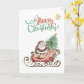 Santa Sleigh Kerstboom Gevouwen Wenskaart Kaart (Gele Bloem)