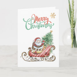Santa Sleigh Kerstboom Gevouwen Wenskaart Kaart
