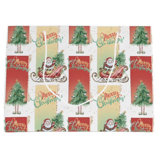 Santa Sleigh Kerstboom Gift Bag Groot Cadeauzakje (Voorkant)