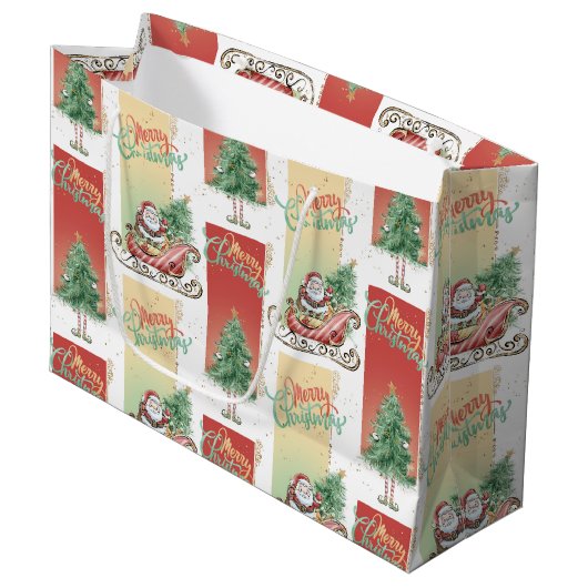 Santa Sleigh Kerstboom Gift Bag Groot Cadeauzakje (Voorkant Gekanteld)