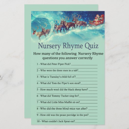 Santa Sleigh Kerstkerniery Rhyme Quiz (Voorkant / Achterkant)