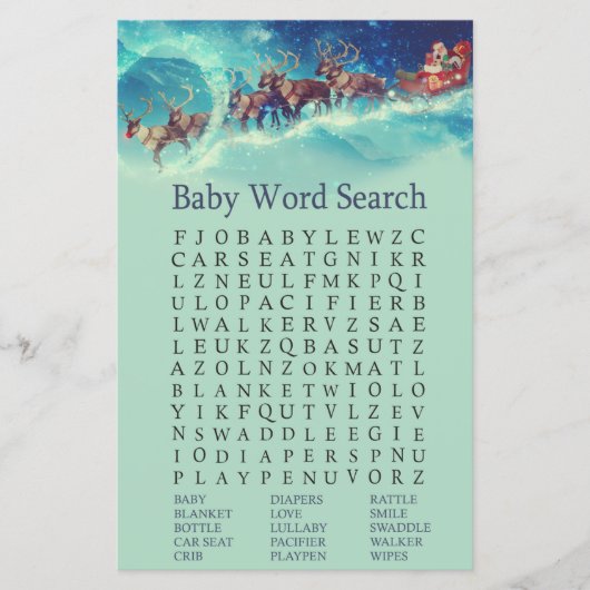 Santa Sleigh kerstmis Baby shower Word Search (Voorkant)