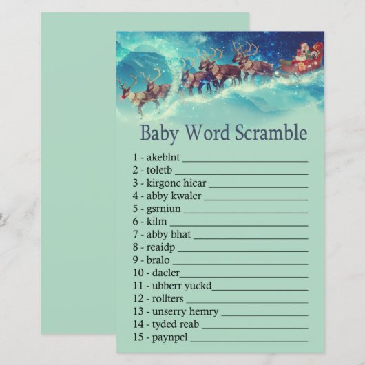 Santa Sleigh Kerstmis Baby word scramble game (Voorkant / Achterkant)