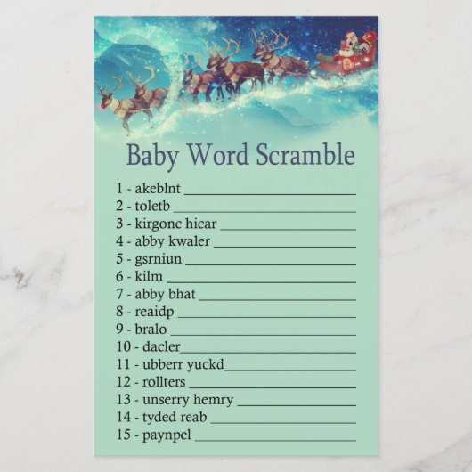 Santa Sleigh Kerstmis Baby word scramble game (Voorkant)