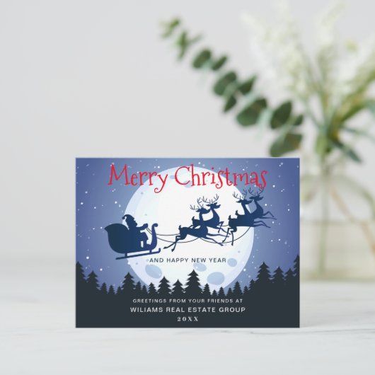 Santa Sleigh Kerstmis Vakantie Corporate Groet Briefkaart (Staand voorkant)