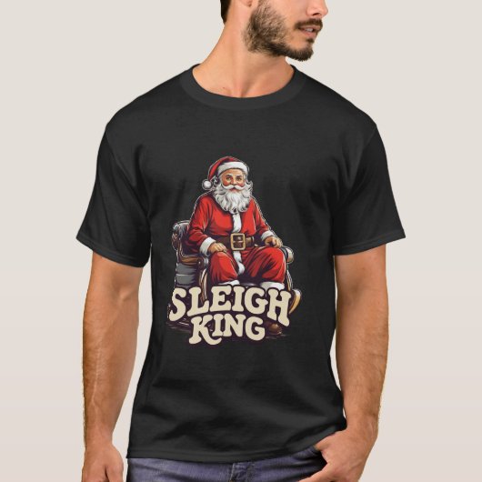 Santa Sleigh King Grappige Kerstmis Lange Mouw T-shirt (Voorkant)
