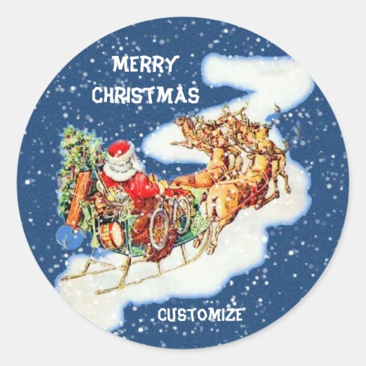 Santa Sleigh Merry Kerstmis Ronde Sticker (Voorkant)