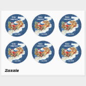 Santa Sleigh Merry Kerstmis Ronde Sticker (Vel)