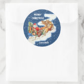 Santa Sleigh Merry Kerstmis Ronde Sticker (Tas)