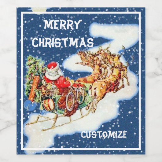 Santa Sleigh Merry Kerstmis Wijn Etiket (Enkel label)