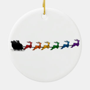 Santa Sleigh met regenboogrender Keramisch Ornament