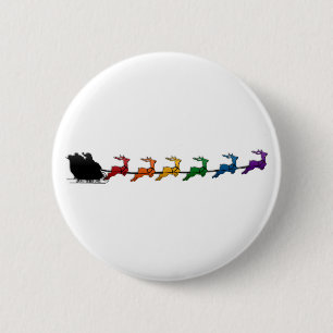 Santa Sleigh met regenboogrender Ronde Button 5,7 Cm