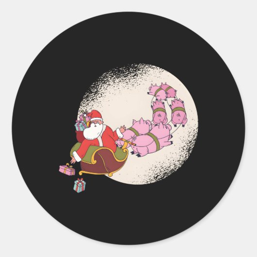 Santa Sleigh met vliegende varkens en Ronde Sticker (Voorkant)