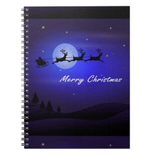 Santa Sleigh Moon Merry Kerstmis Notitieboek